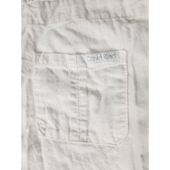 Calvin Klein Pants Women 10 Linen White Pockets Beach Vacation Coastal Lagenlook - Picture 13 of 16